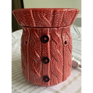 Scentsy “Comfy Cozy” Red Sweater Cable Knit Wax Warmer IOB
